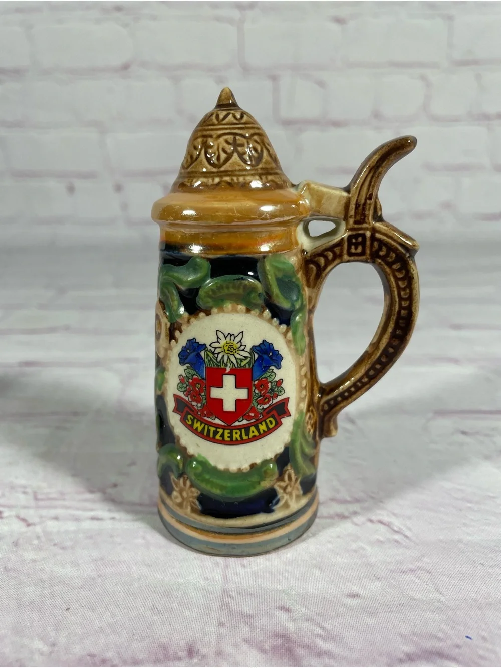 Vintage Switzerland Ceramic Beer Stein Salt and Pepper Shaker Pair
